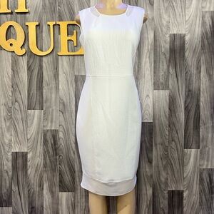 T Tahari White Textured Midi Dress